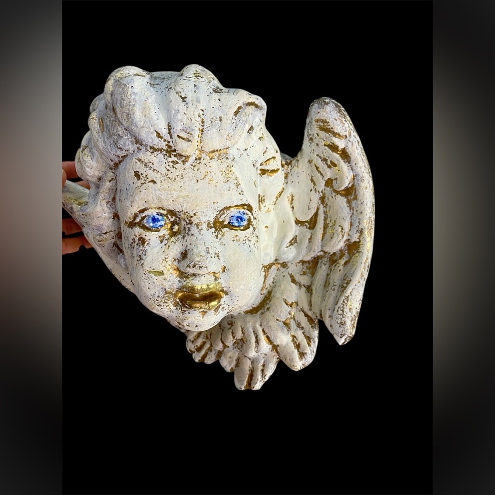 VTG 90s Cherub Angel Wall Plaque Winged Paper Clay Sculpture Victorian Baroque - Picture 5 of 16